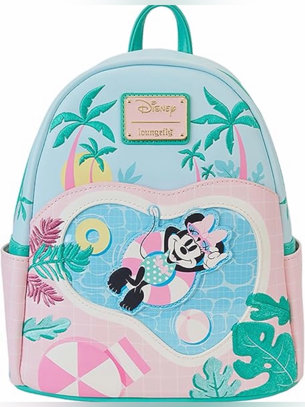 Disney Loungefly Minnie Mouse Vacation Poolside Mini Backpack Pink Aqua NWOT